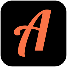 Black square with rounded corners, over the top sits  bright orange A for the action bound logo