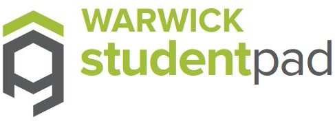 Image of Warwick Studentpad logo with Warwick and studentpad in green and pad in grey