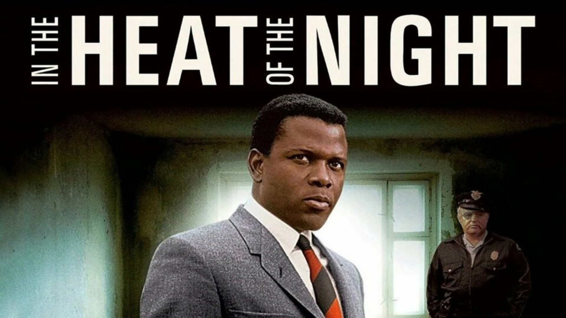 Image representing the movie "In the Heat of the Night" with the lead actor standing under the name of the movie