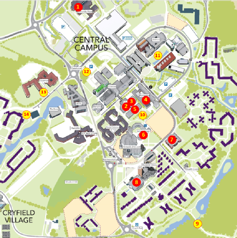 Campus map indicating exhibition locations