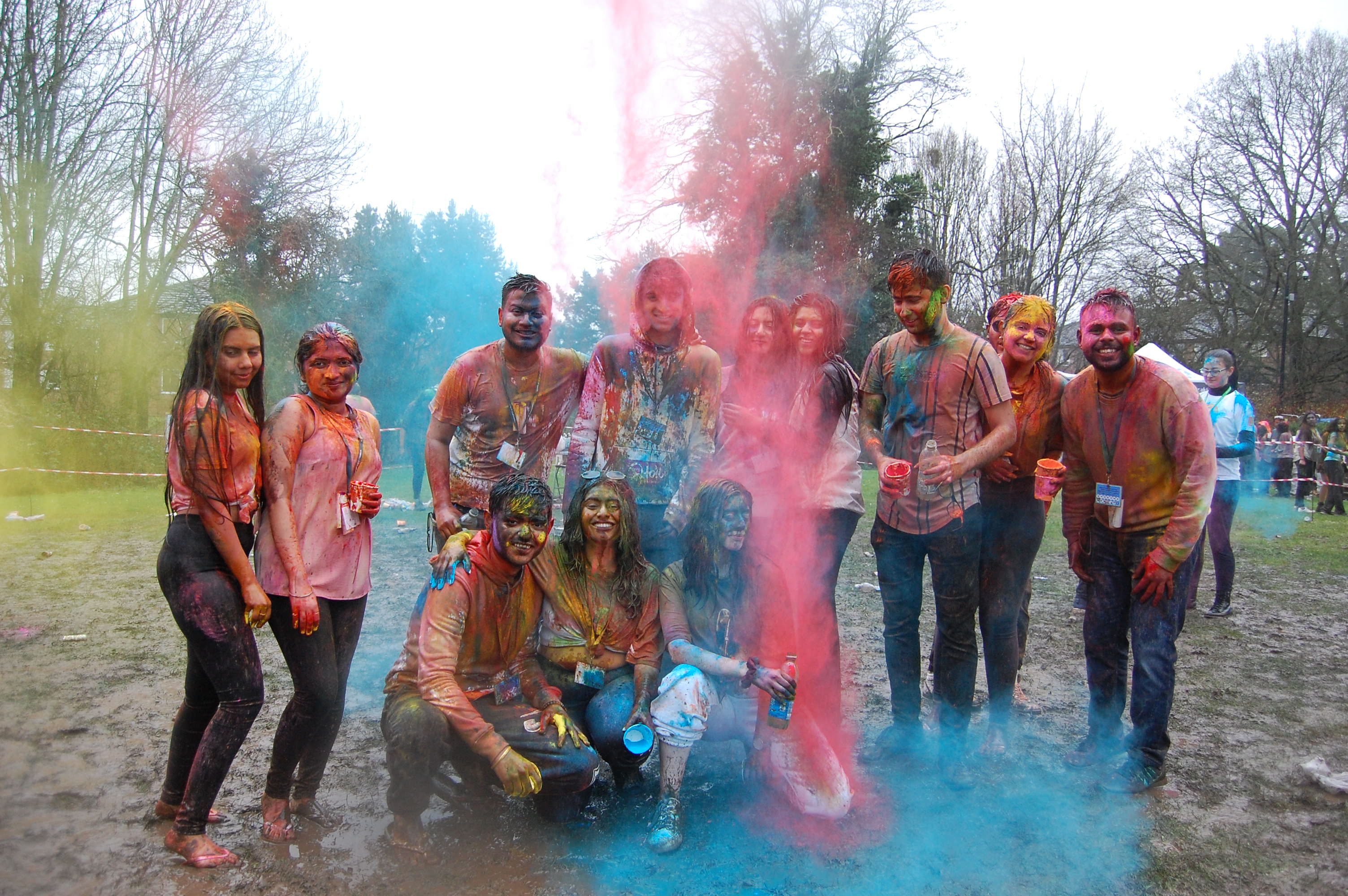 A group of students celebrate Holi