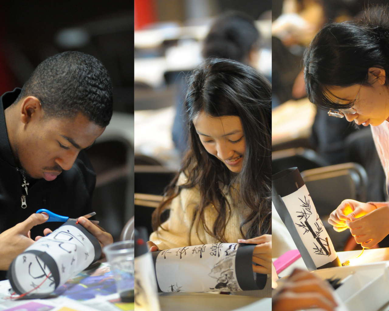 3 students making lanters