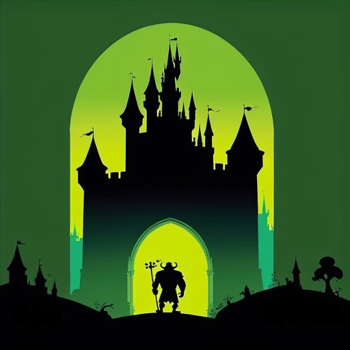An AI cartoon of an ogre framed against a castle