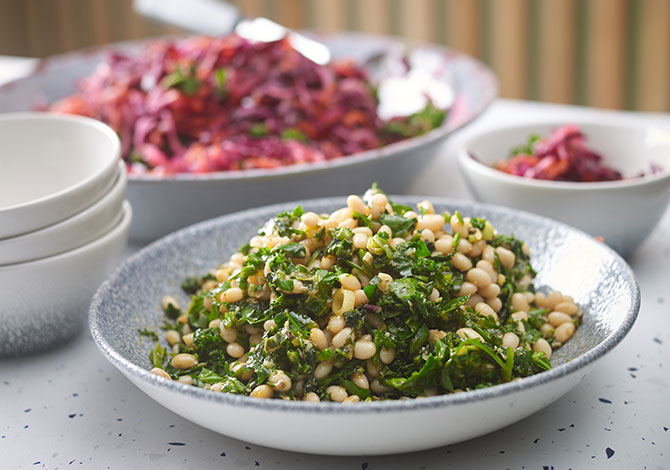 A three bean salad with mint and fresh greens