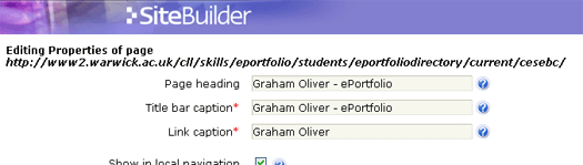 Screenshot of the top of the editing properties page, showing the three fileds mentioned.