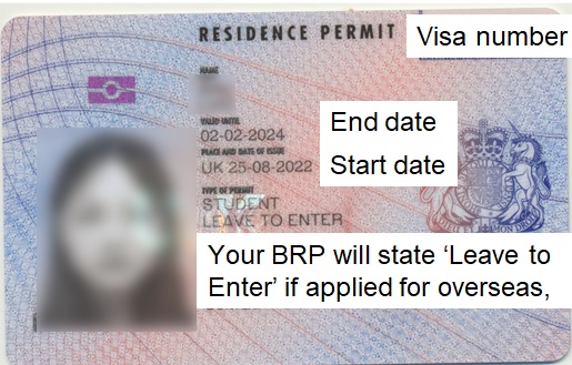 Sample image of a Student Visa BRP Leave to Enter
