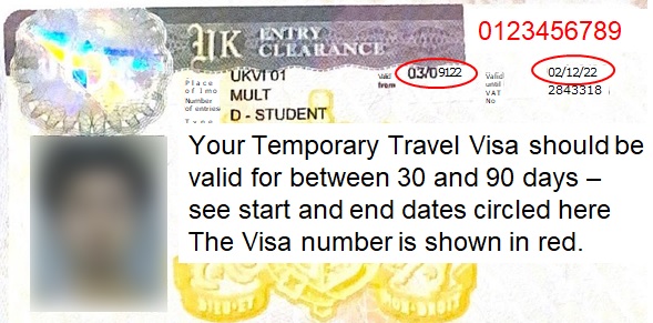 Sample image of a Temporary Travel Visa