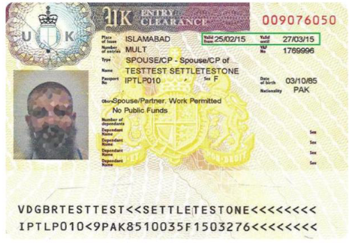 Example of a visa vignette