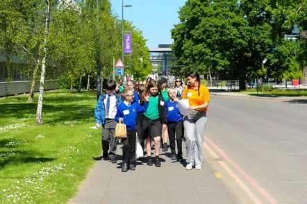 Group of primary aged pupils on a campus tour