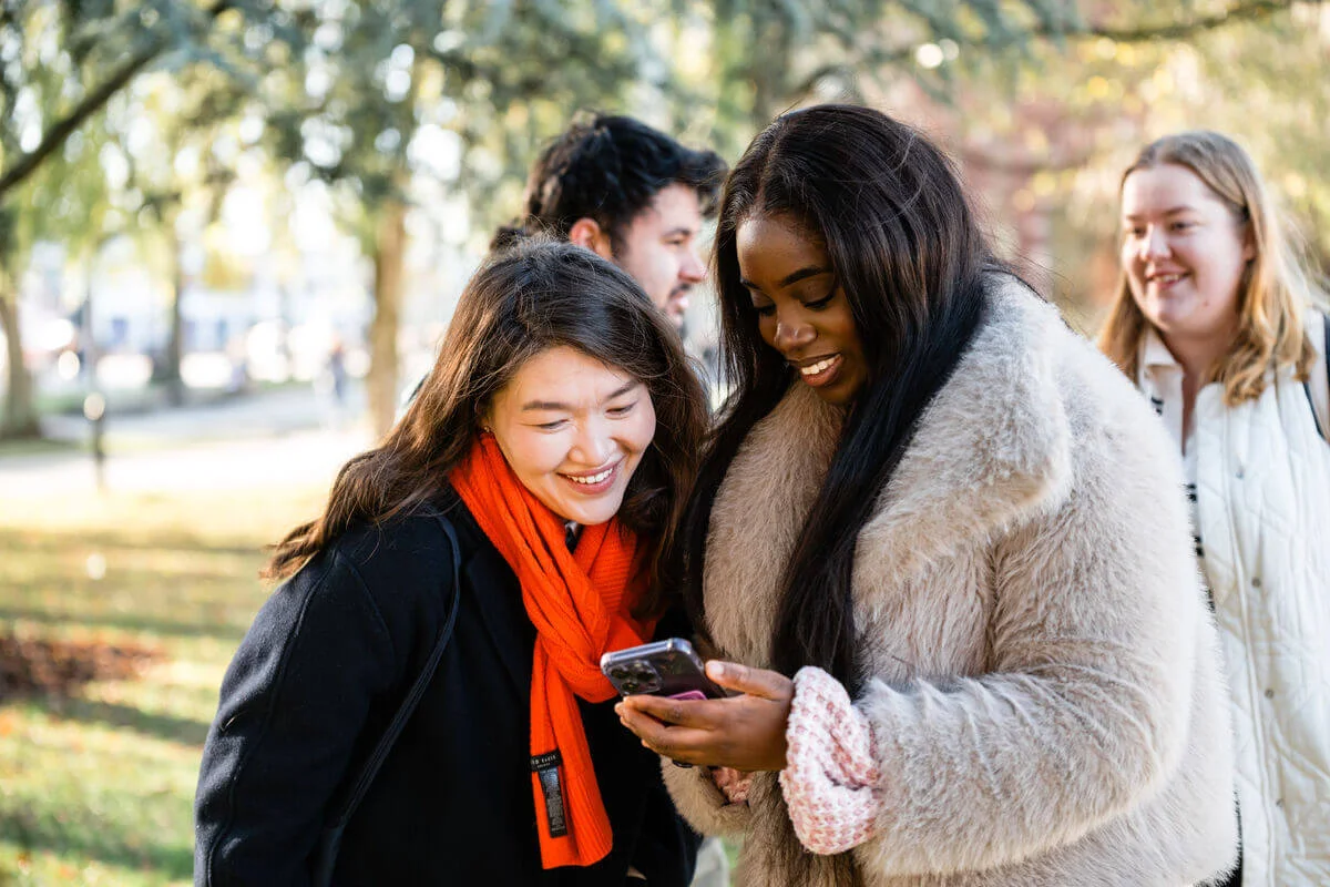 Students having a friendly discussion outdoors