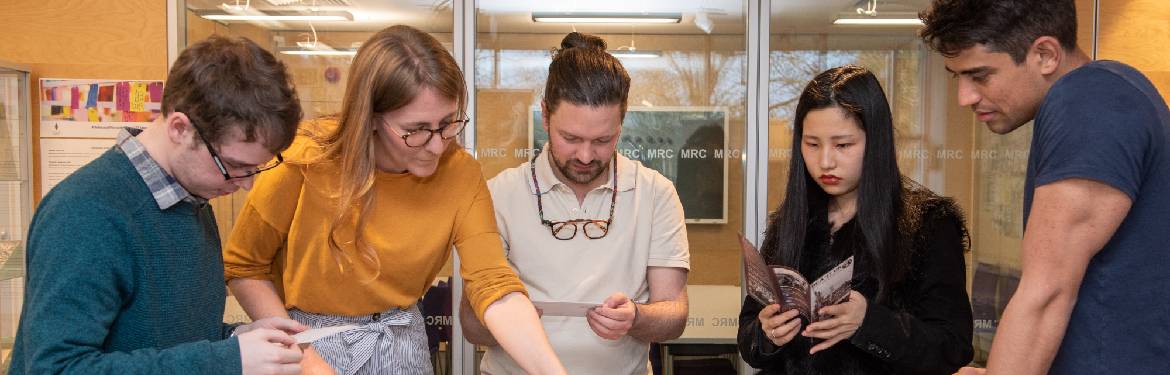 This image shows a group of History students in a faculty building.