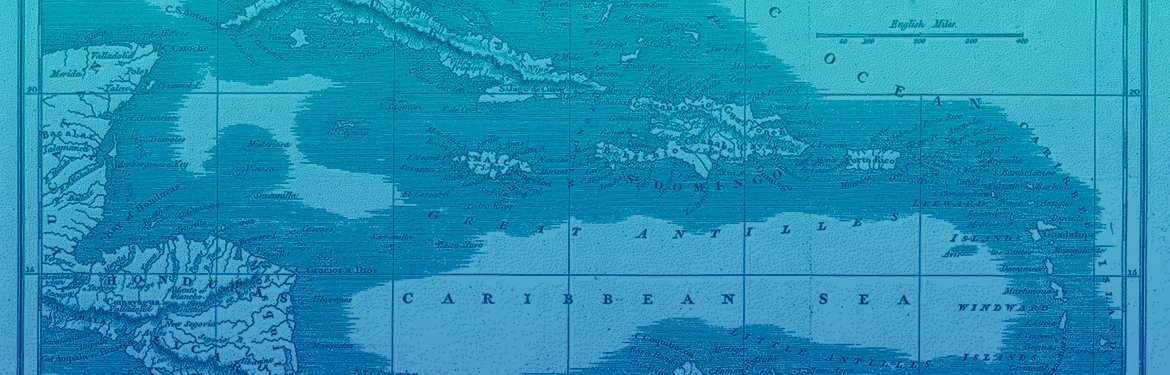A blue map of the Caribbean.