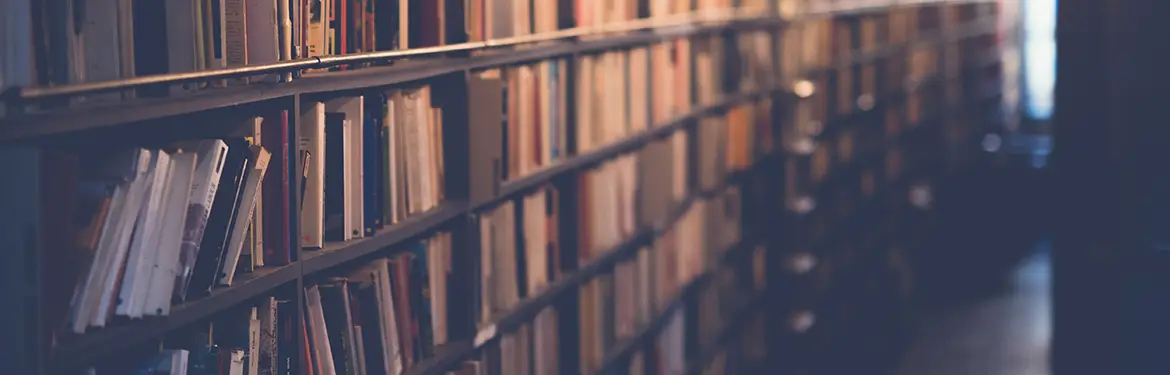 Row of books in a library