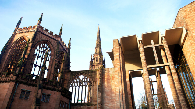 Coventry cathedral in sunlight