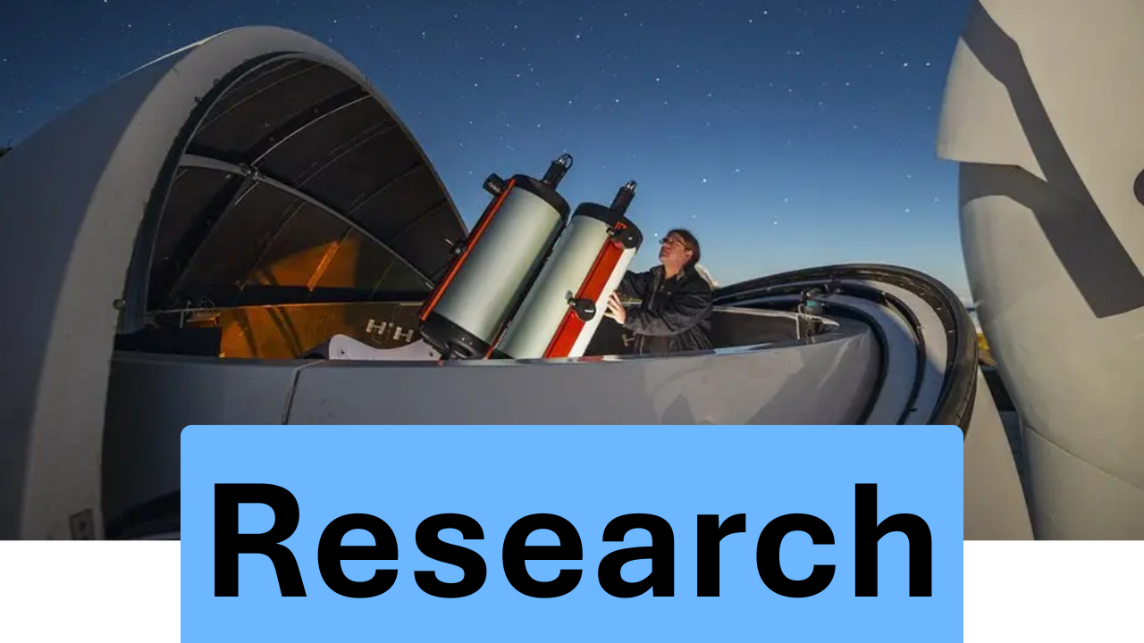 Blue banner with 'Research' text