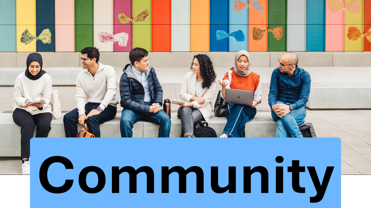 Blue banner with 'Community' text