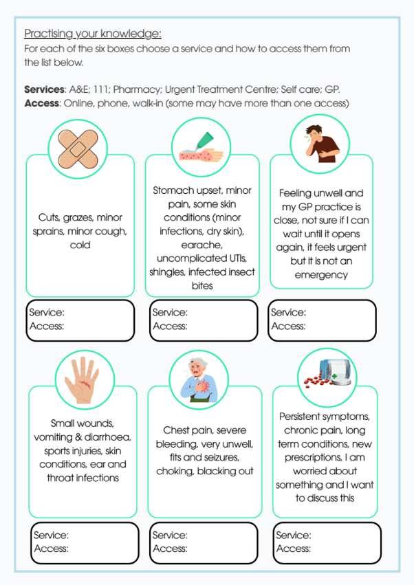A page from the health champion workbook