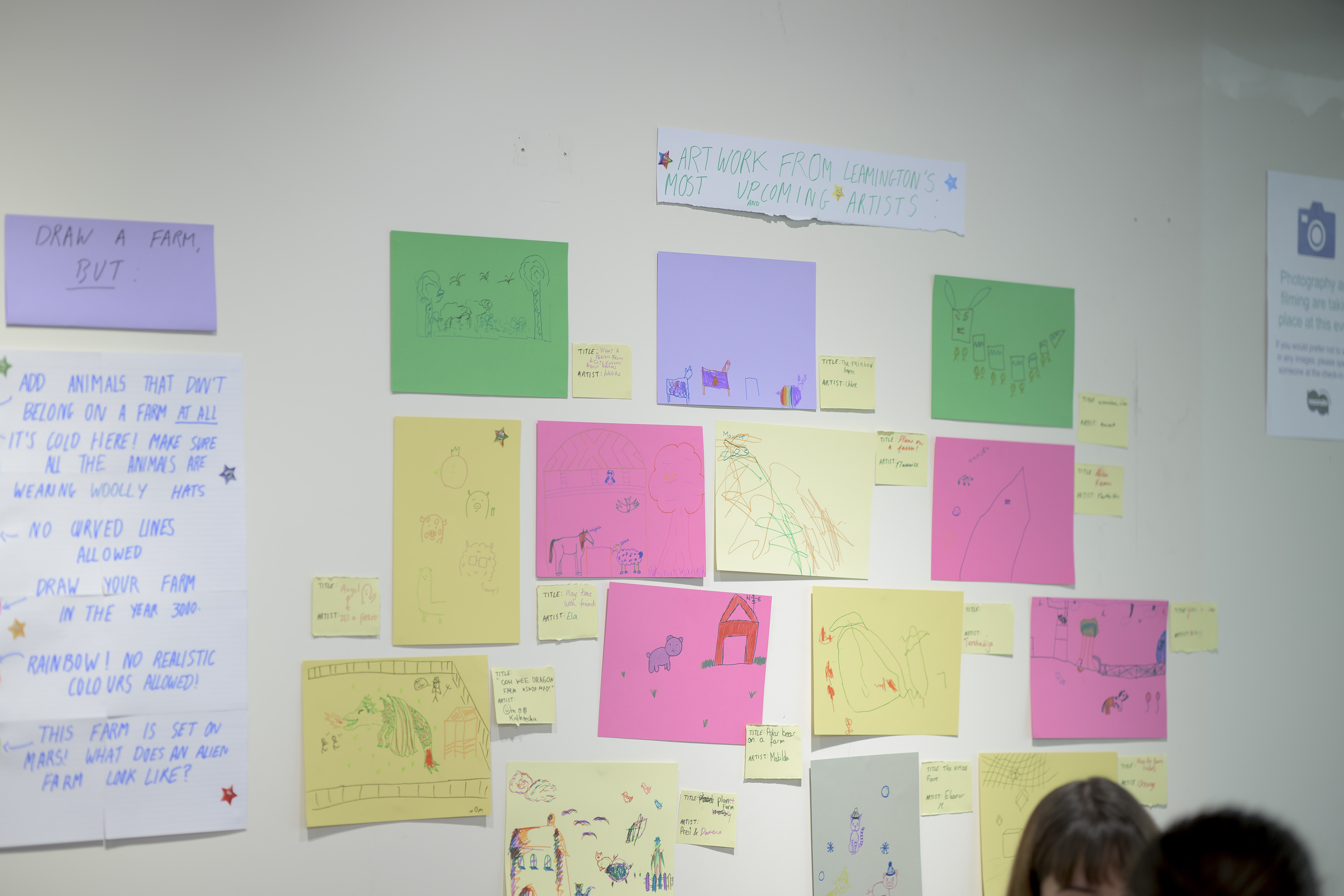 Kids artwork stuck to a wall