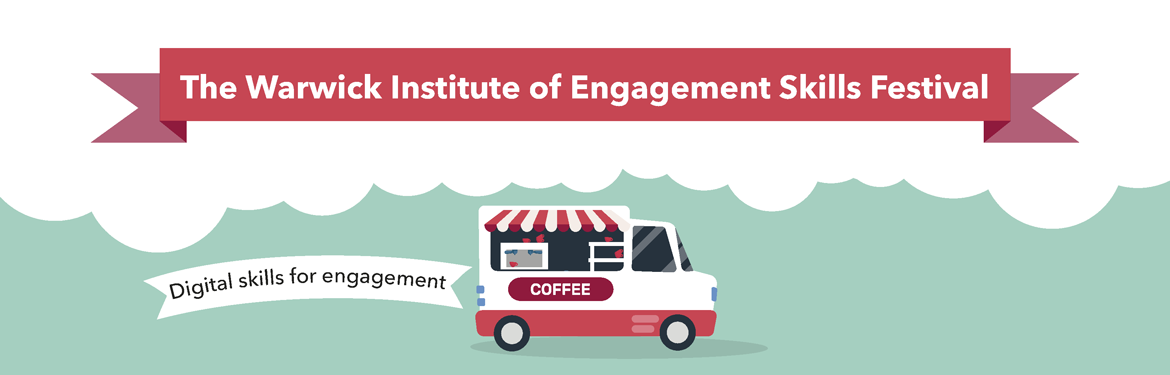 Image shows a coffee van pulling the sign reading digital skills for engagement
